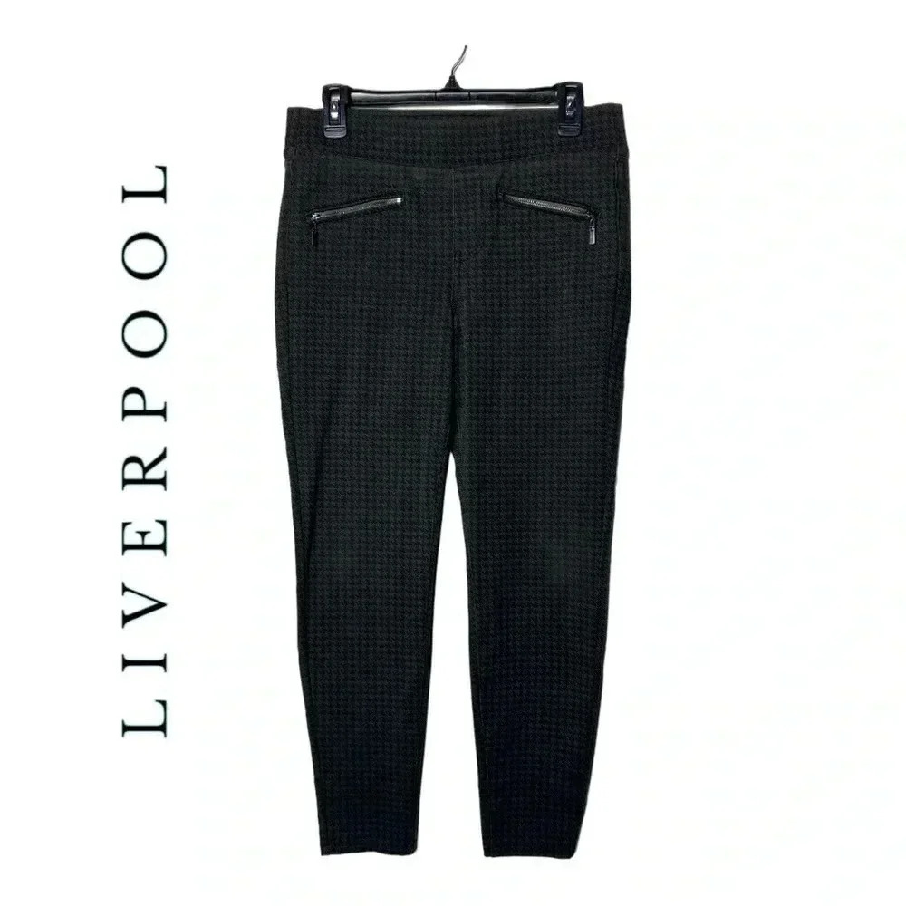 1632. LIVERPOOL HOUNDSTOOTH JEGGINGS SIZE 10/30 OLIVE GREEN/BLACK IN COLOR
